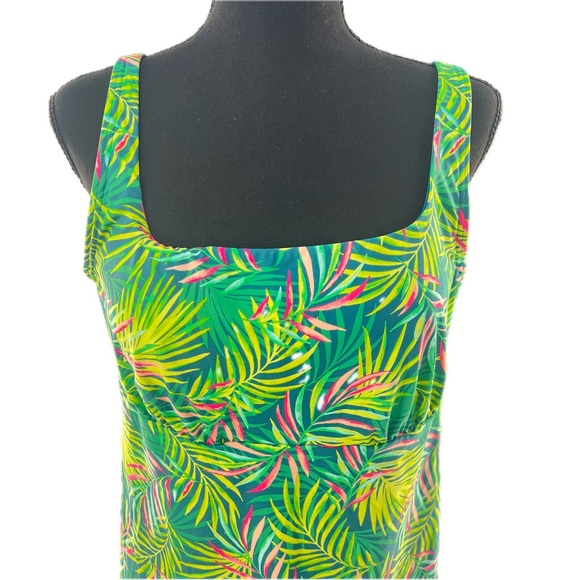 Lands' End Chlorine Resistant Square Neck Tankini Top Baltic Teal Palm Size 14 - Picture 3 of 17